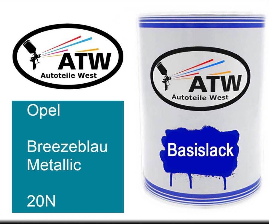 Opel, Breezeblau Metallic, 20N: 500ml Lackdose, von ATW Autoteile West.